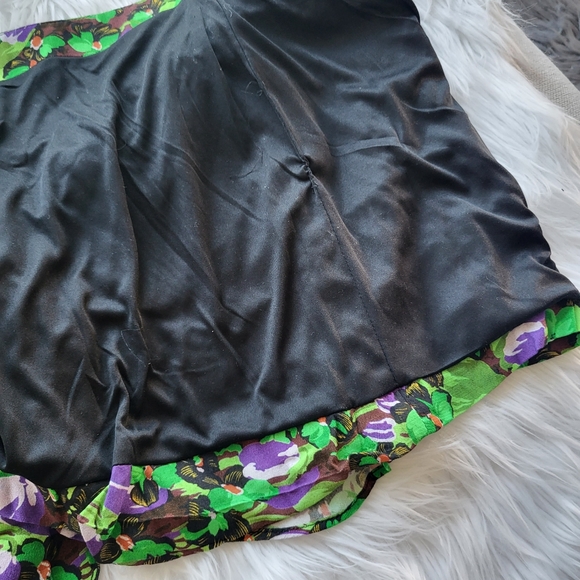 Zara Black and Green Floral Ruffled Layered Mini Skirt Ladies M - Picture 7 of 12